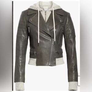 Alice + Olivia Avril Hooded Combo Leather Jacket Size S